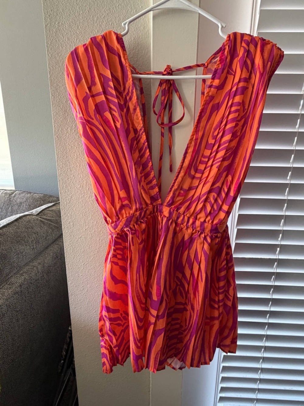 V-Neck Romper in Orange and Pink